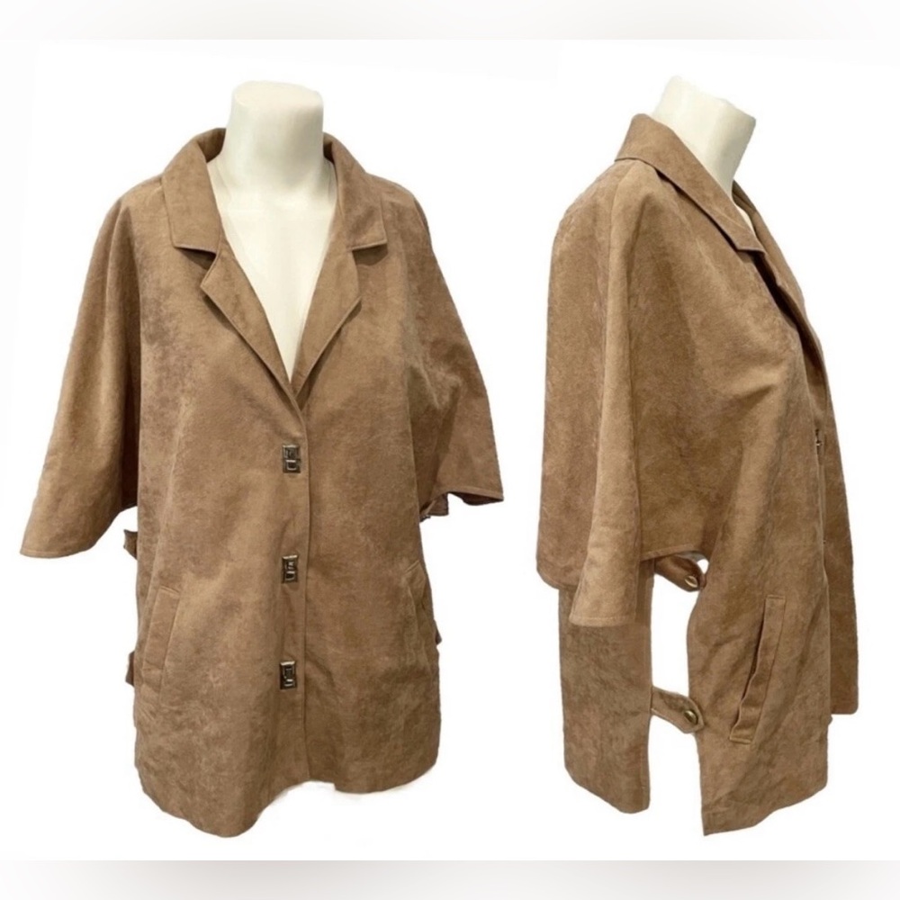 Vintage MJ Seattle Tan Faux Suede Half Sleeve Jacket Women’s Small Made in USA
